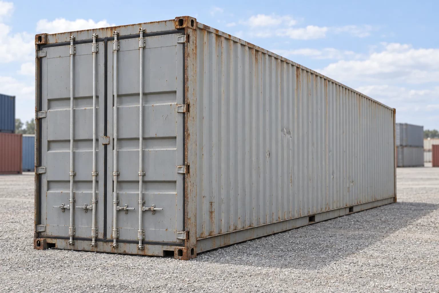 Container 40 Fuß High Cube gebraucht, wasserdicht, Dreiviertelansicht