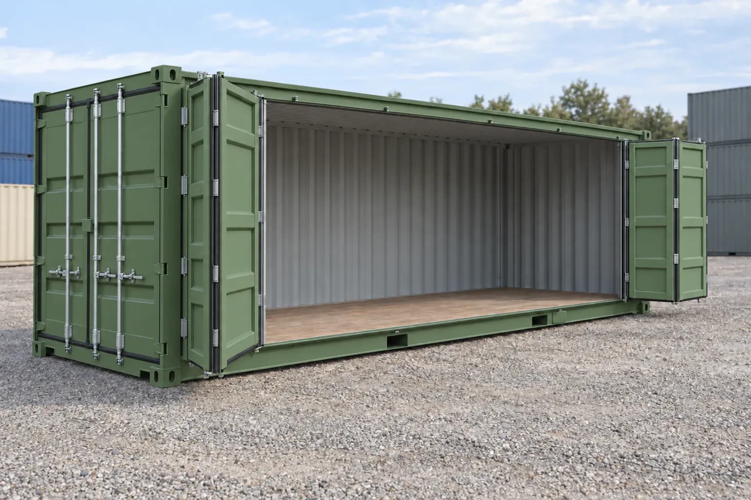 Container 20-Fuss Open Side One-Trip resedagrün RAL 6011