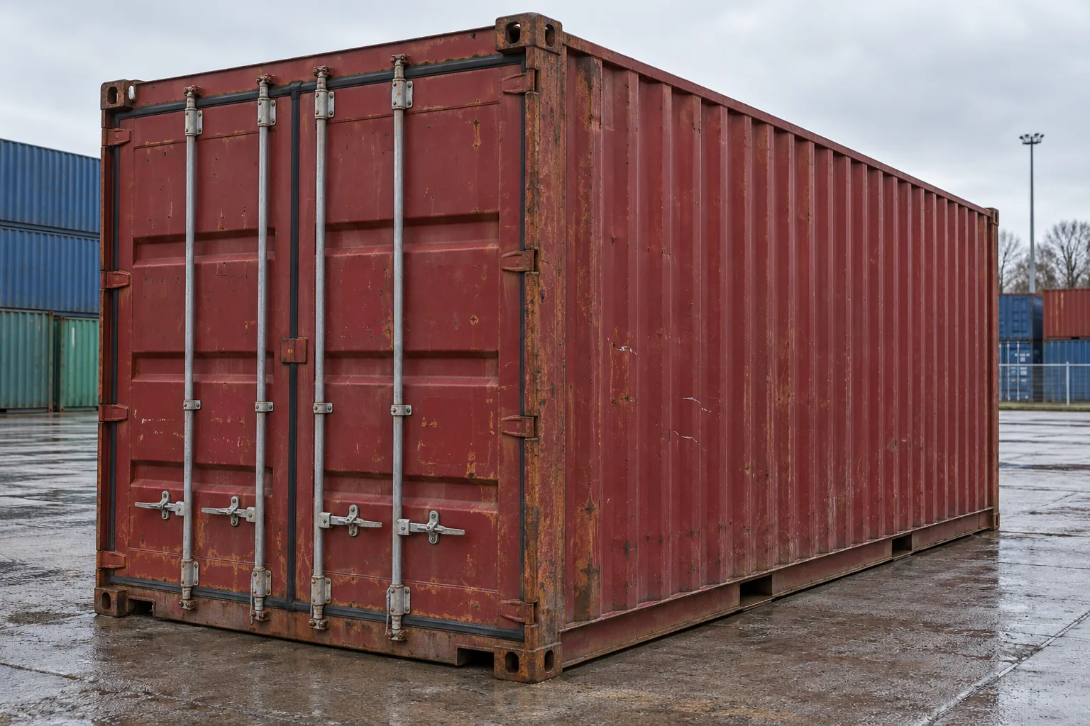 Gebrauchter Container mit sichtbaren Gebrauchsspuren